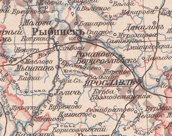 Старая карта ярославской губернии с деревнями и дорогами